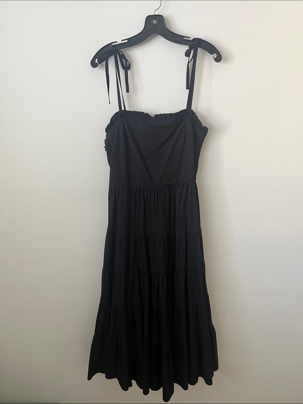 Ulla Johnson Black Tiered Midi Dress with Tie Shoulders